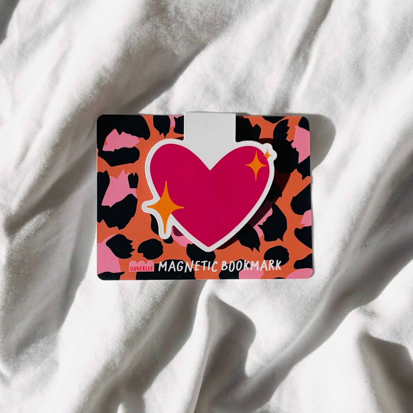 Pink Sparkling Heart Emoji Magnetic Bookmark