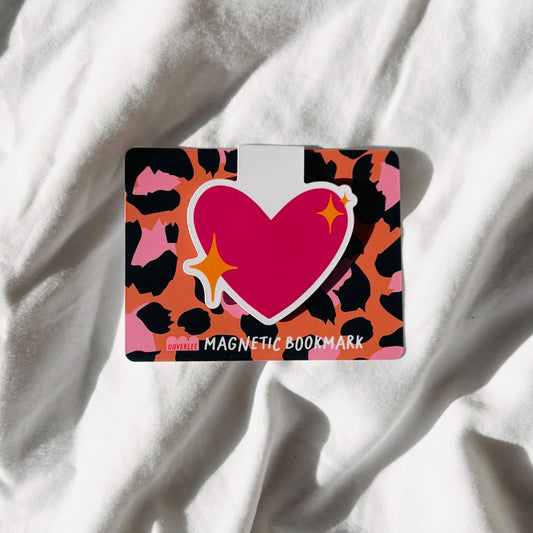 Pink Sparkling Heart Emoji Magnetic Bookmark
