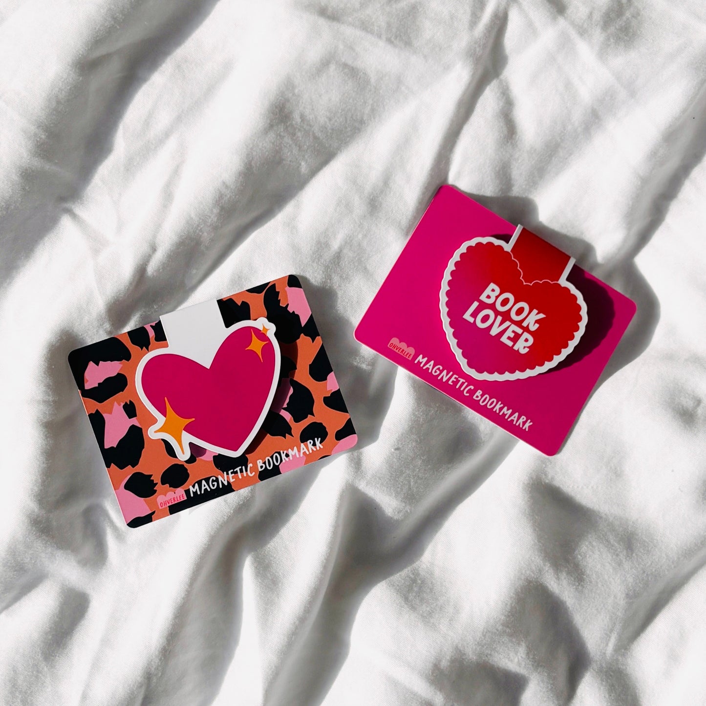 Book Lover Pink + Red Scallop Heart Magnetic Bookmark