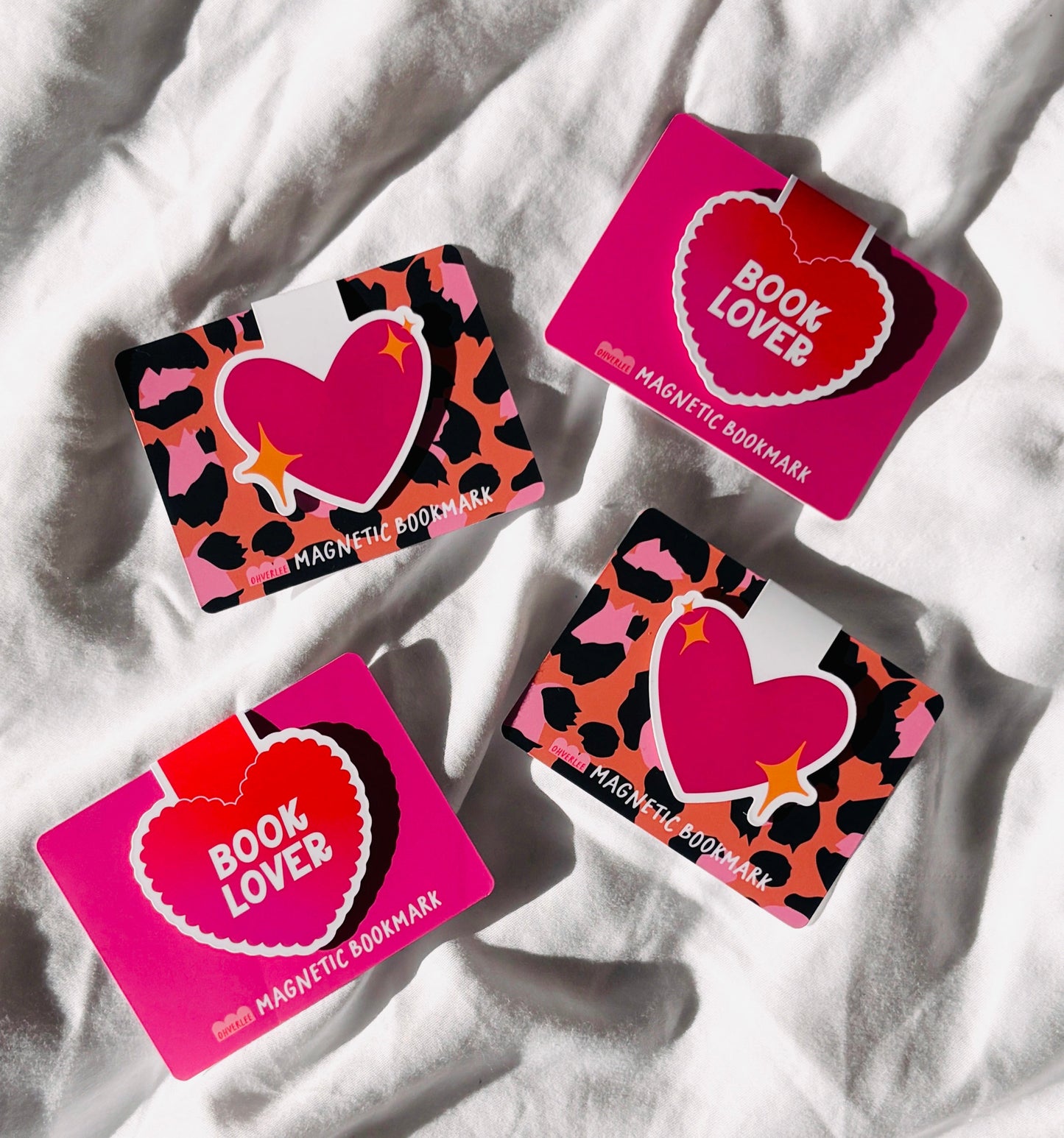 Book Lover Pink + Red Scallop Heart Magnetic Bookmark