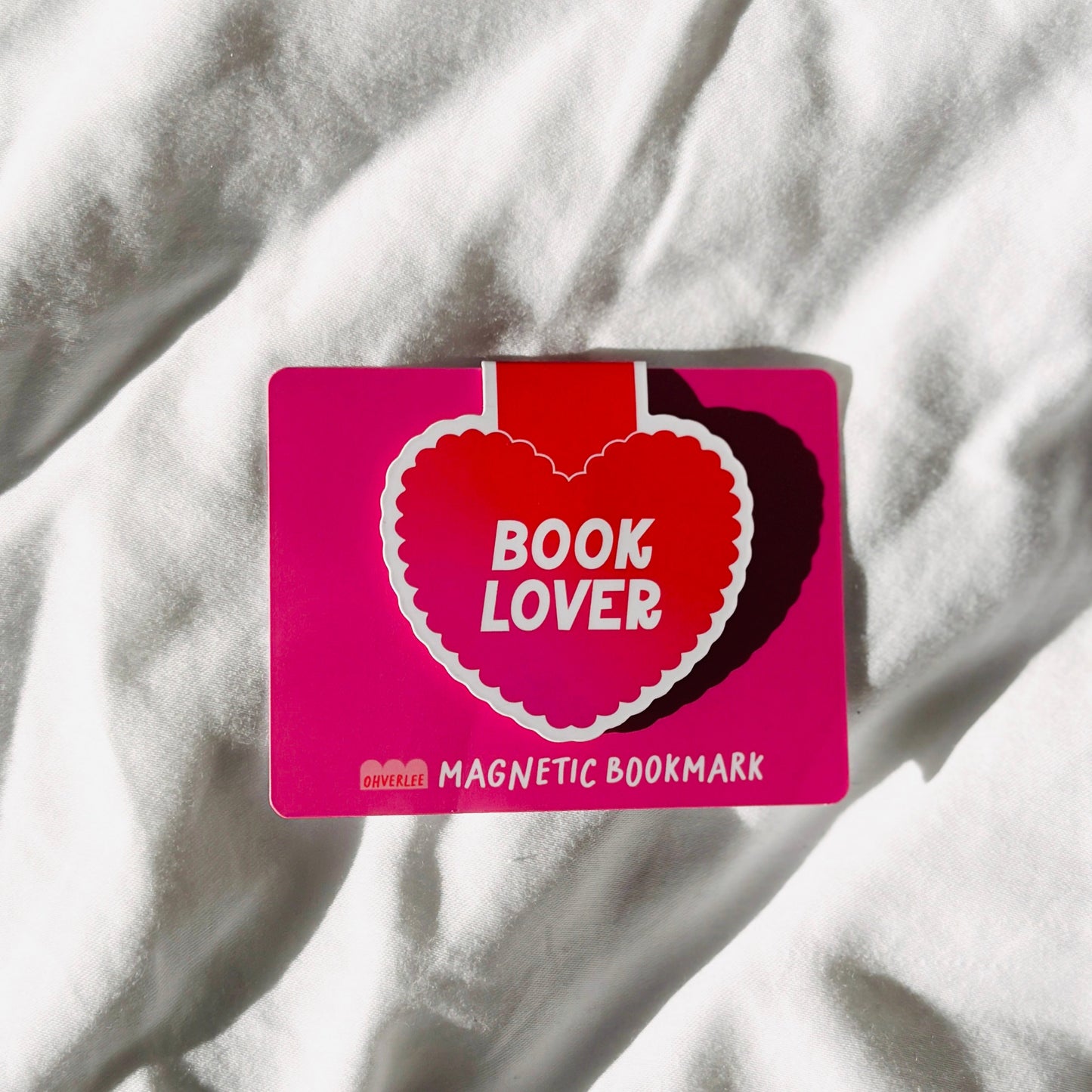 Book Lover Pink + Red Scallop Heart Magnetic Bookmark