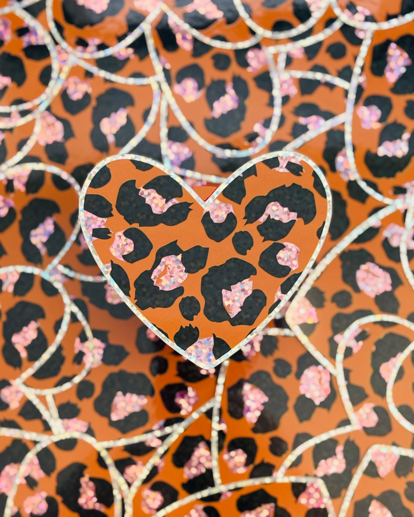Disco Glitter Leopard Heart Sticker 🪩 🧡 🐆