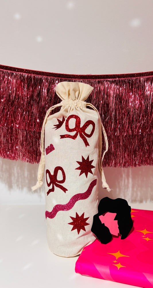Pink + Red 🎀 Bow Bottle Gift Bag