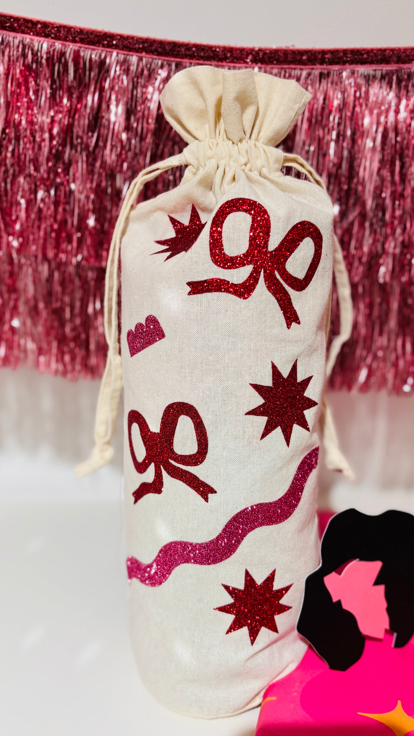 Pink + Red 🎀 Bow Bottle Gift Bag