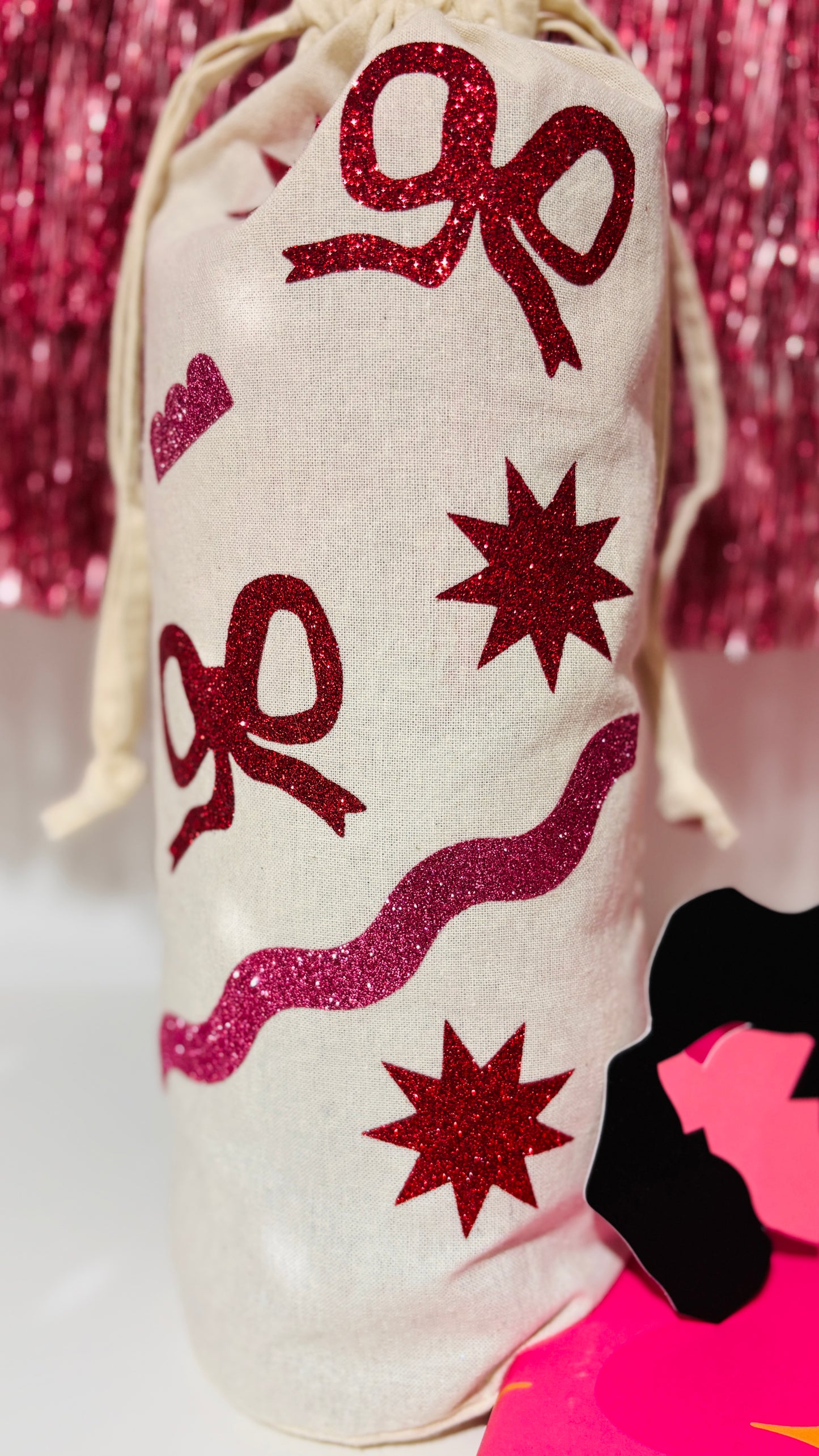 Pink + Red 🎀 Bow Bottle Gift Bag