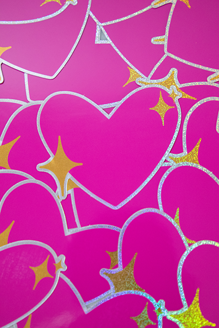 Pink Sparkling Heart Emoji Glitter Sticker