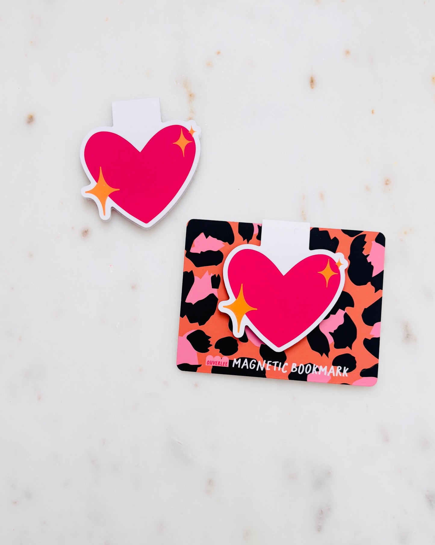 Pink Sparkling Heart Emoji Magnetic Bookmark