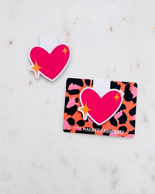 Pink Sparkling Heart Emoji Magnetic Bookmark